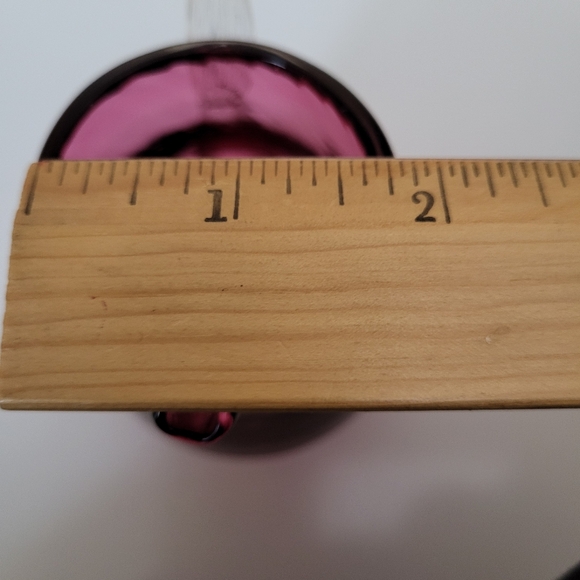 Vintage Small Cranberry Optic Blown Glass Pitcher with Applied Clear Handle - Picture 13 of 15